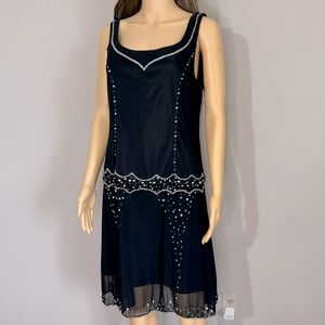 Vintage Y2K Dress Beaded Black Dress 1920s Style Cocktail Dress LBD Great Gatsby